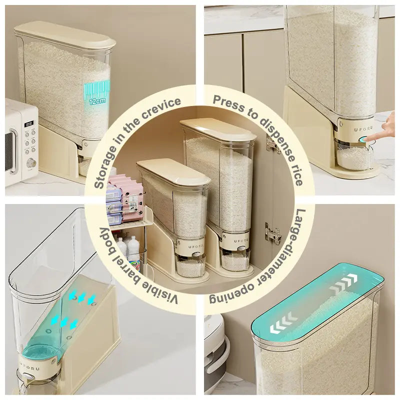 Rice Dispenser 22lb, Slim Rice Storage Container for Small Spaces
