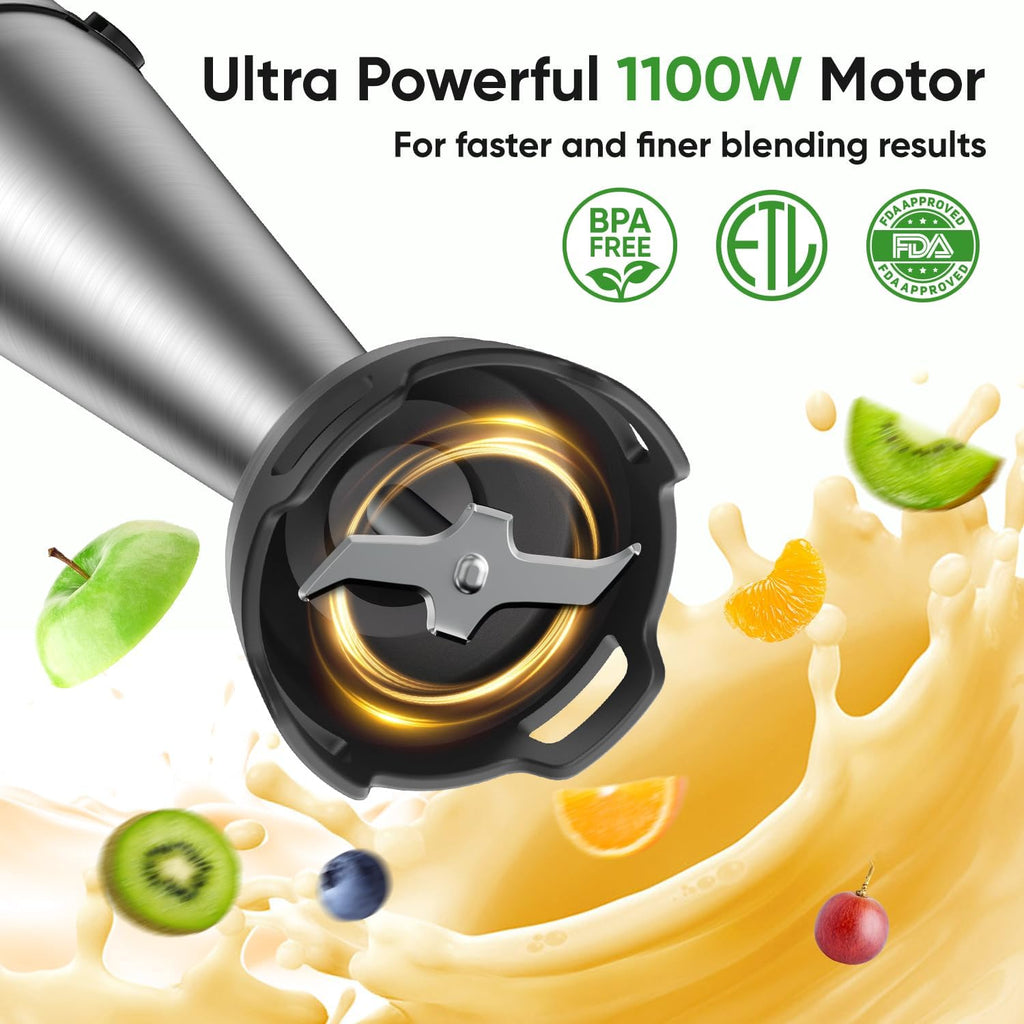 Blender Handheld 1100W 3 in 1 Corded Stick Hand Blenders for Kitchen