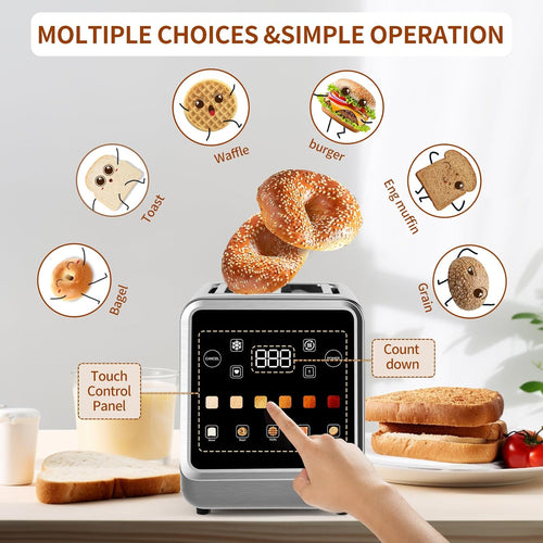 Touch Screen Toaster 2 Slice with LCD Display Stainless Steel Digital Timer