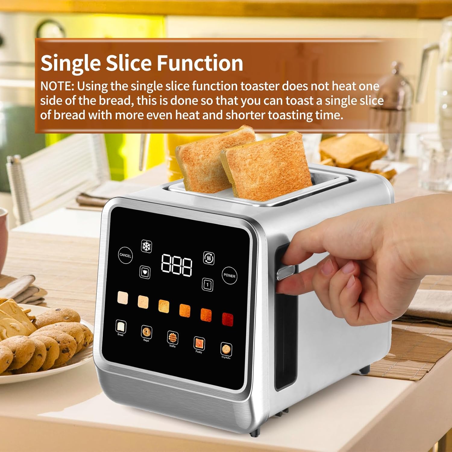 Touch Screen Toaster 2 Slice with LCD Display Stainless Steel Digital Timer