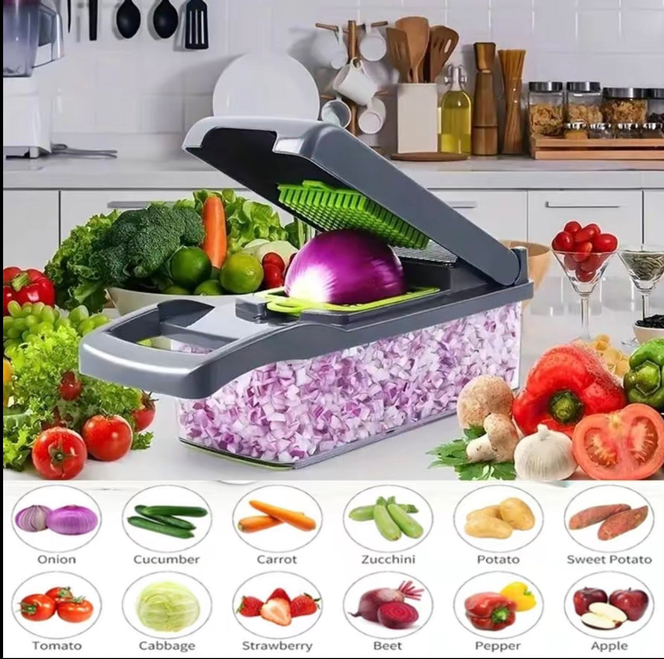 15-in-1 Multifunctional Vegetable Chopper, Durable Vegetable Slicer, Garlic Chopper, Onion and Potato Grater, Kitchen Accessories, Fruit and Vegetable Slicer